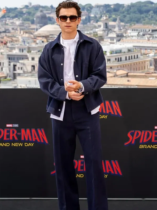 order now Tom Holland Spider Man New Day Rome Blue Wool Jacket