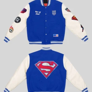 order now US Soccer x DC Superman Blue Varsity Jacket
