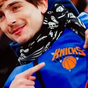 shop New York Knicks Vintage Timothée Chalamet Leather Jacket