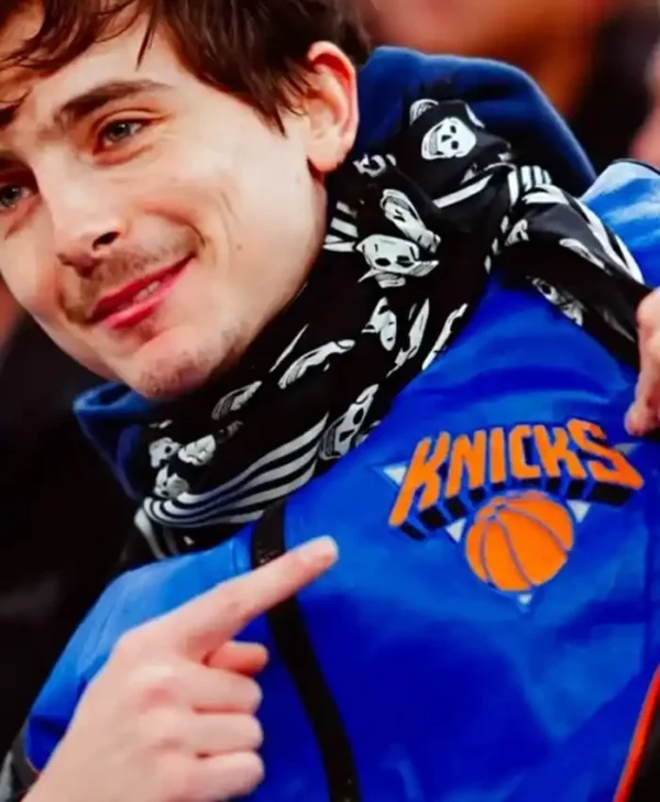 shop New York Knicks Vintage Timothée Chalamet Leather Jacket