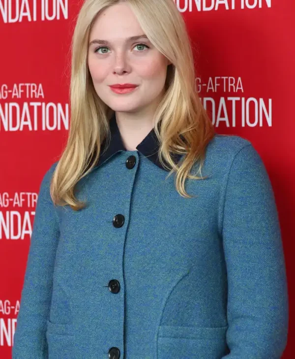shop SAG-AFTRA 2026 Elle Fanning Blue Tweed Jacket