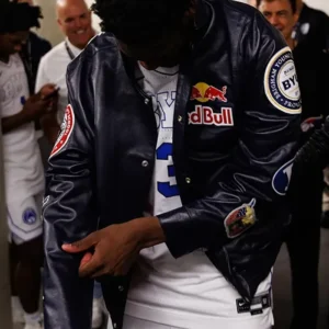 shop now AJ Dybantsa Red Bull x Jeff Hamilton Black Leather Jacket