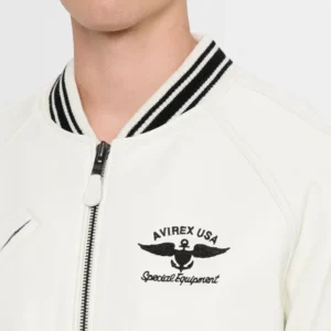 shop now Avirex Stadium Embroidered Leather Varsity Jacket