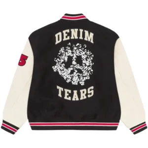 shop now Denim Tears Peace Wreath Varsity Jacket