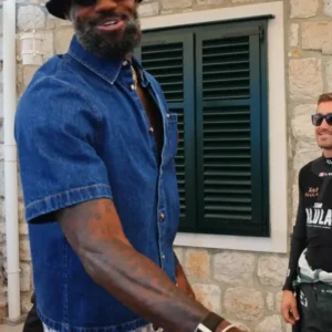shop now LeBron James LV Le Monde est à Vous Denim Shirt