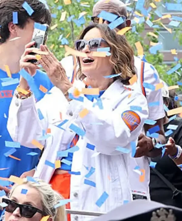shop now Mariska Hargitay Knicks Parade 2026 White Jacket