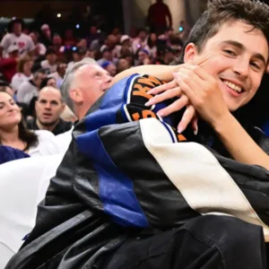 shop now Timothee Chalamet Knicks Leather Jacket