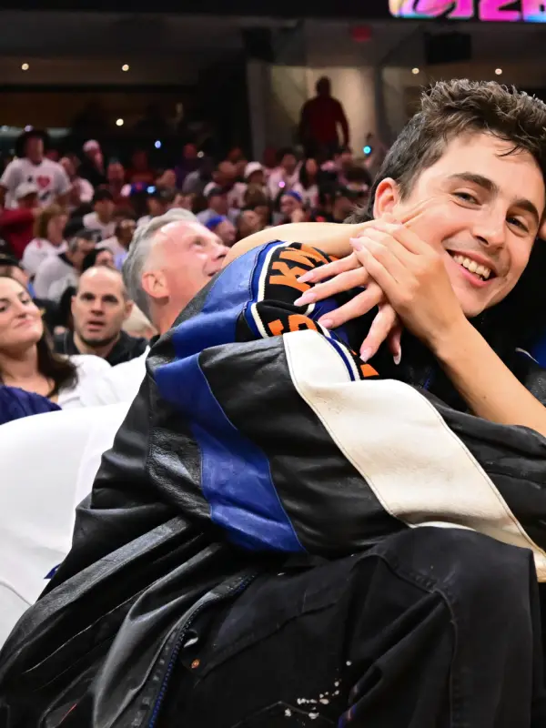 shop now Timothee Chalamet Knicks Leather Jacket