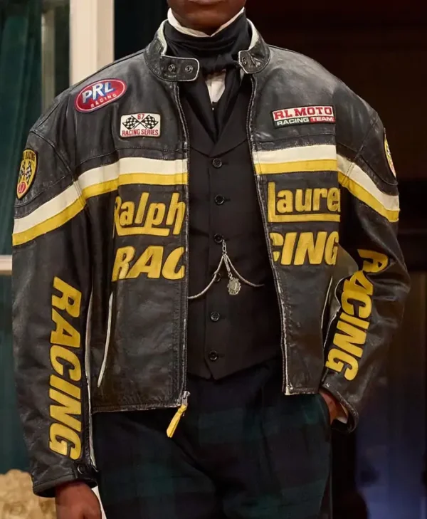 shop now Tom Holland Ralph Lauren Racing Leather Jacket