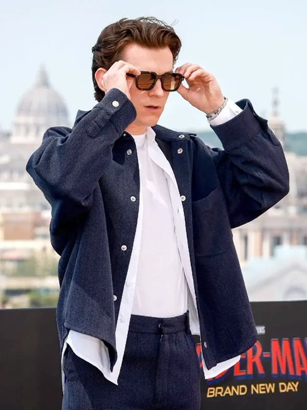 shop now Tom Holland Spider Man New Day Rome Blue Wool Jacket
