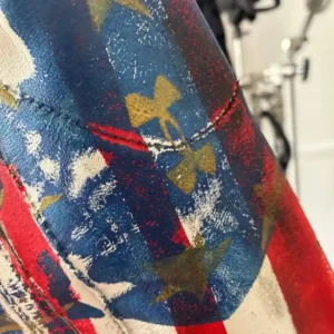 shop now Under Armour x 424 American Flag Leather Jacket