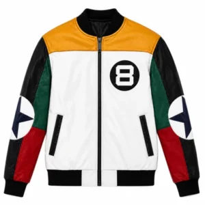 8 Ball Color Blocked Leather Jacket for sale