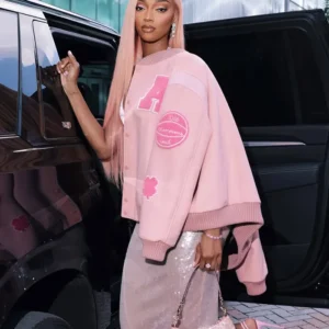 Angel Reese Custom Coach Pink Varsity Jacket