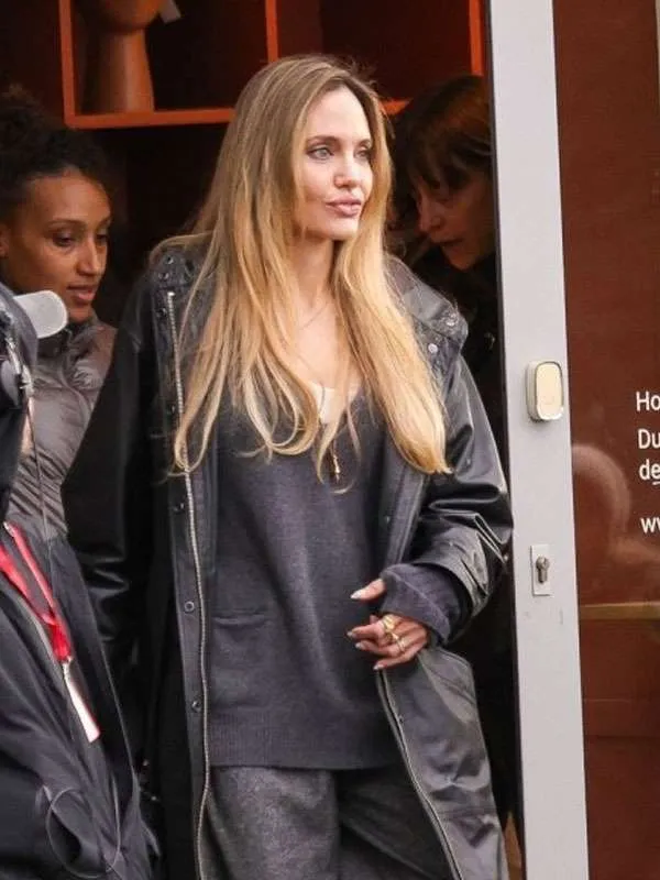 Angelina Jolie Black Leather Coat
