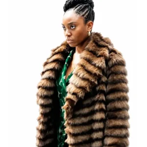 Anita Joy Uwajeh Brown Fur Coat