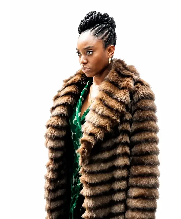 Anita Joy Uwajeh Brown Fur Coat