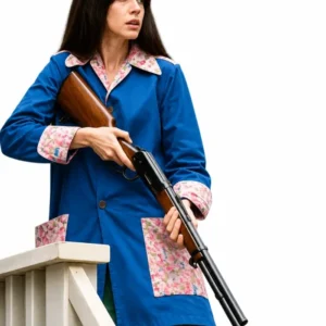 Anne Hathaway The End of Oak Street 2026 Blue Floral Coat