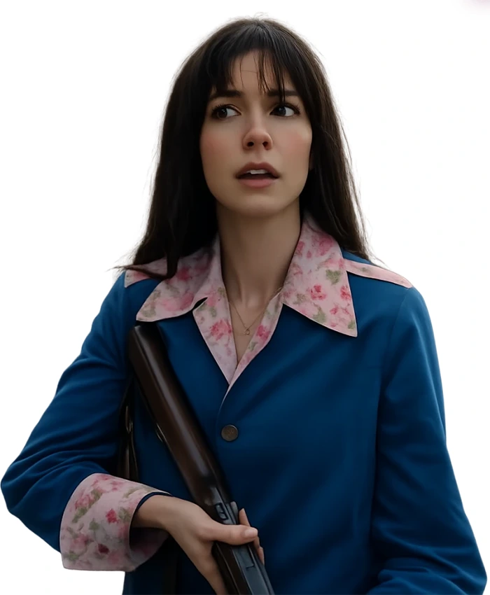 Anne Hathaway The End of Oak Street 2026 Blue Floral Coat For Sale