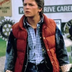 Back To The Future Marty Mcfly Erect Collar Red Vest For Sale