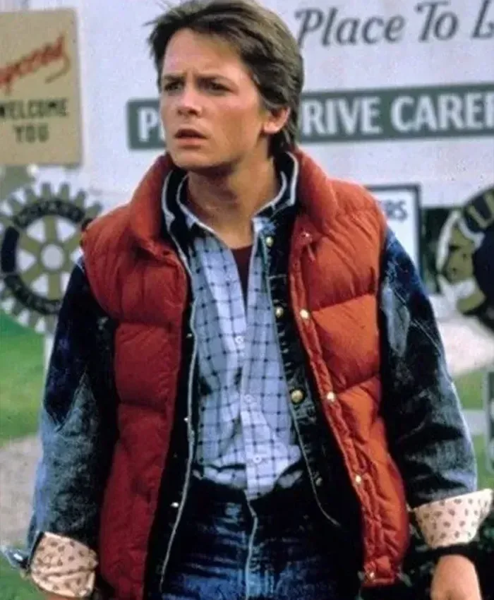 Back To The Future Marty Mcfly Erect Collar Red Vest For Sale