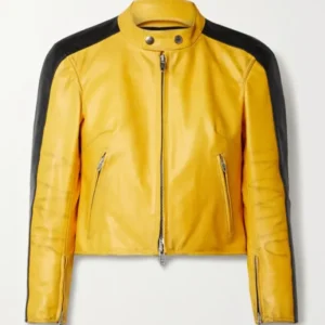 Balenciaga Yellow Leather Cropped Jacket