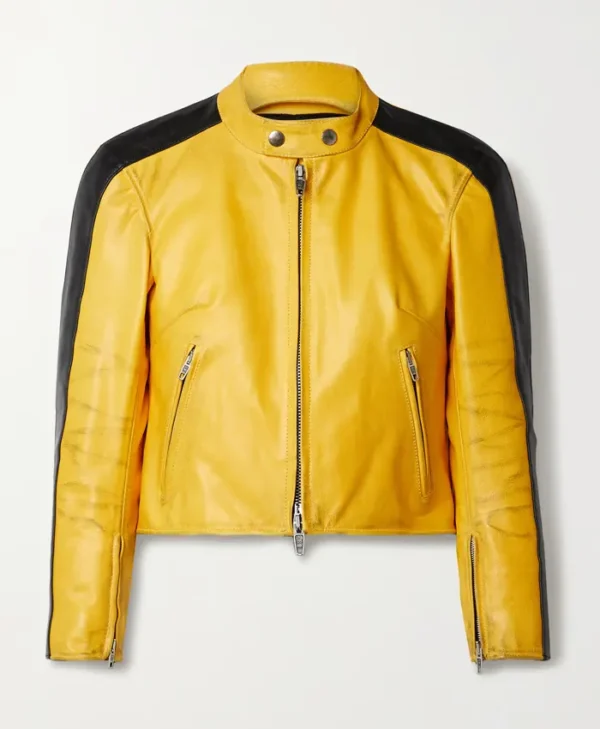 Balenciaga Yellow Leather Cropped Jacket
