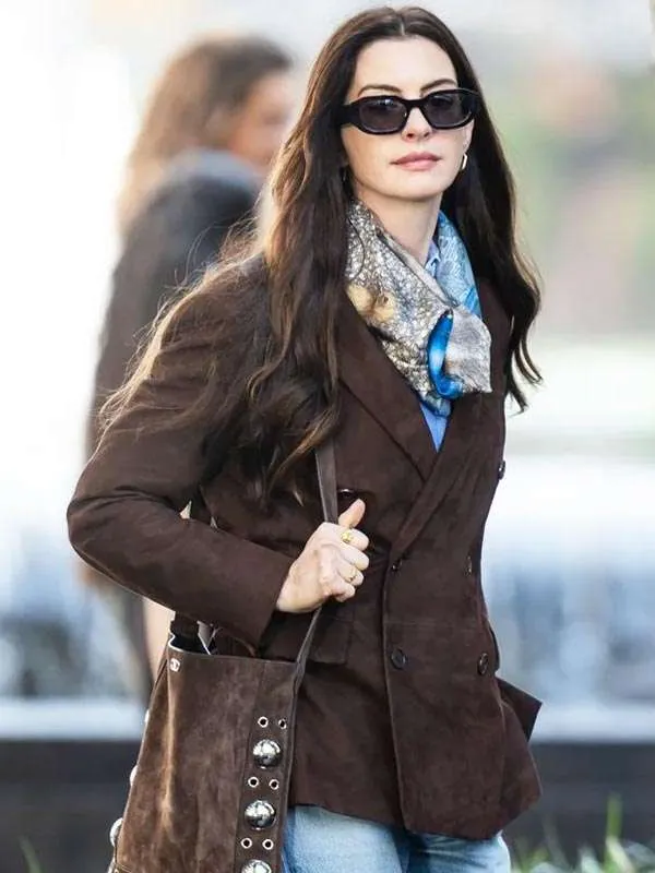 Buy Anne Hathaway The Devil Wears Prada 2 Suede Leather Blazer