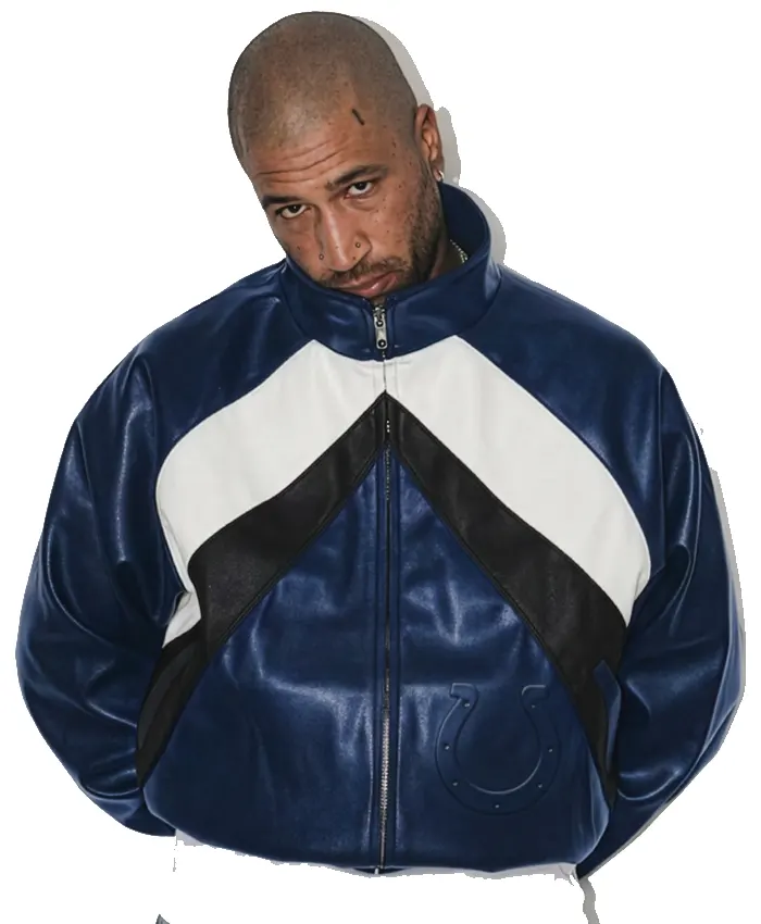 Buy Indianapolis Colts Navy Leather Kru Track Jacket