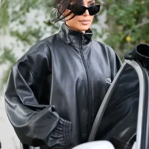Buy Kim Kardashian Balenciaga Black Bomber Leather Jacket