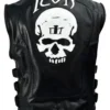 Buy Mens Skull Logo Printed Black Leather Vest
