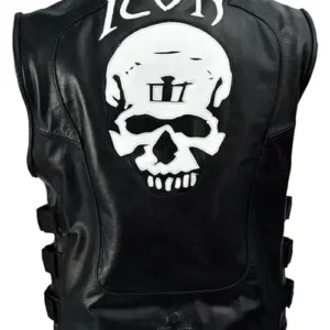 Buy Mens Skull Logo Printed Black Leather Vest