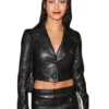 Camila Mendes 2026 Cropped Leather Jacket For Sale