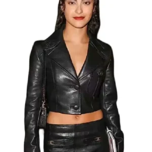 Camila Mendes 2026 Cropped Leather Jacket For Sale