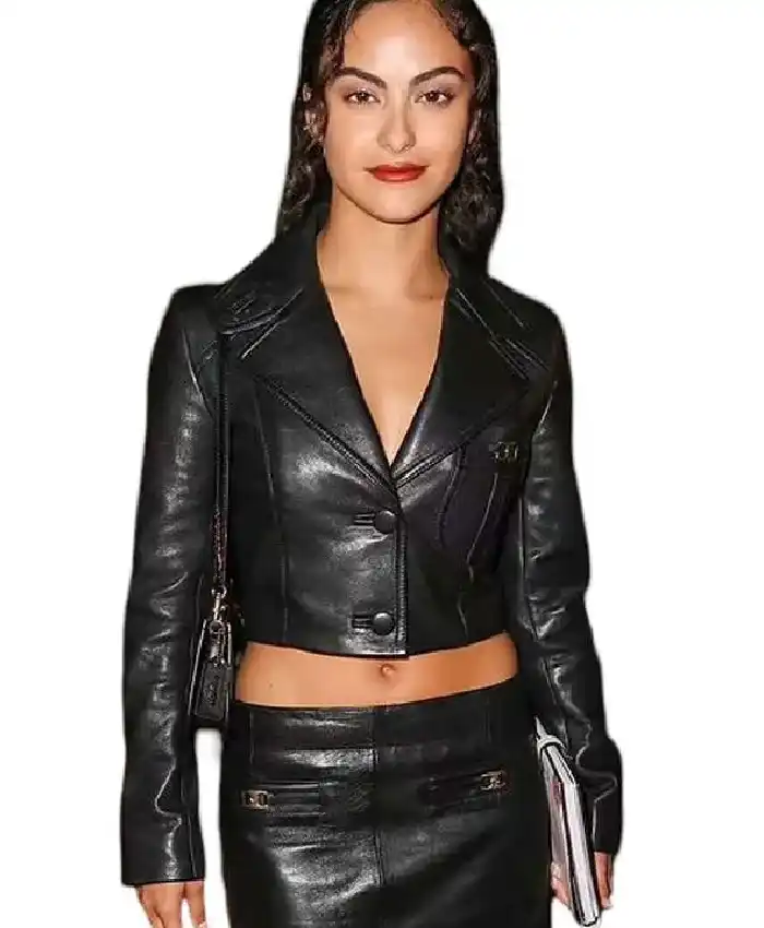 Camila Mendes 2026 Cropped Leather Jacket For Sale