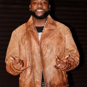Davido Brown Distressed Leather Jacket