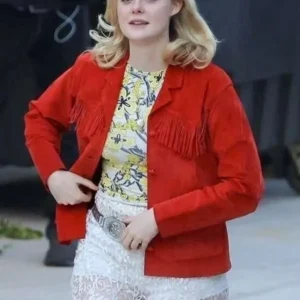 Elle Fanning Margo’s Got Money Troubles Red Fringe Jacket