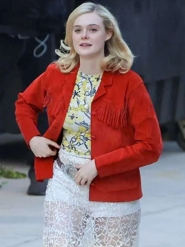 Elle Fanning Margo’s Got Money Troubles Red Fringe Jacket