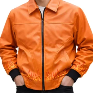 Flame Style Skull Leather Jacket