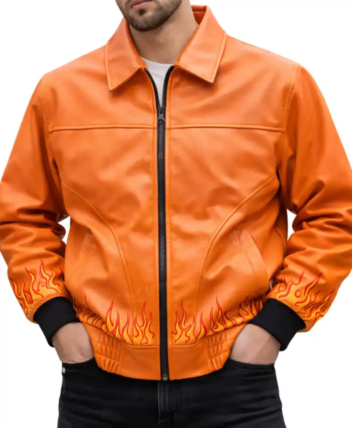 Flame Style Skull Leather Jacket