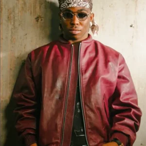 Fola Burgundy Leather Bomber Jacket