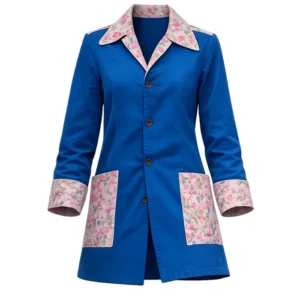 Get Anne Hathaway The End of Oak Street 2026 Blue Floral Coat