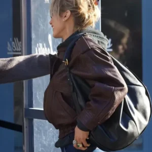 Get Bella Hadid NYC 2026 Brown Leather Jacket