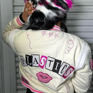 Get Burn Book White Plastics Mean Girls Varsity Jacket