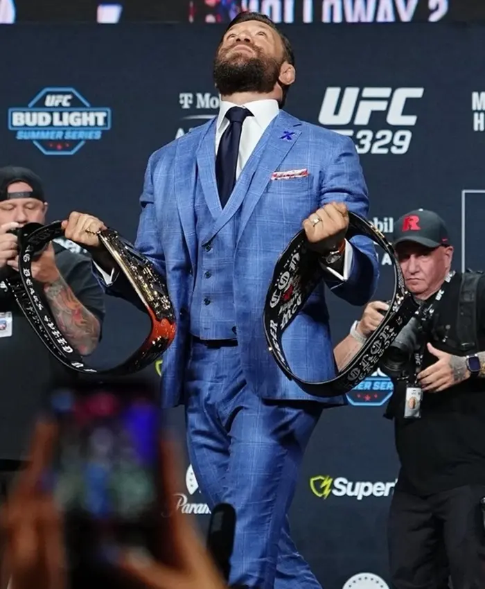 Get Conor McGregor UFC 329 Face Off Blue Tuxedo