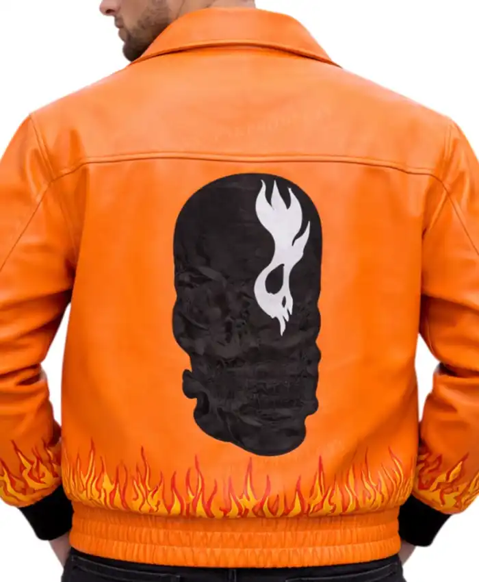 Get Flame Style Skull Leather Jacket