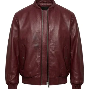 Get Fola Burgundy Leather Bomber Jacket