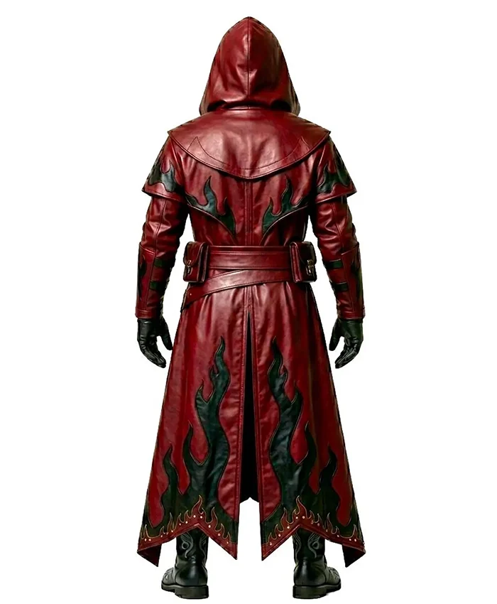 Get Gothic Cosplay Red Leather Halloween Duster Coat