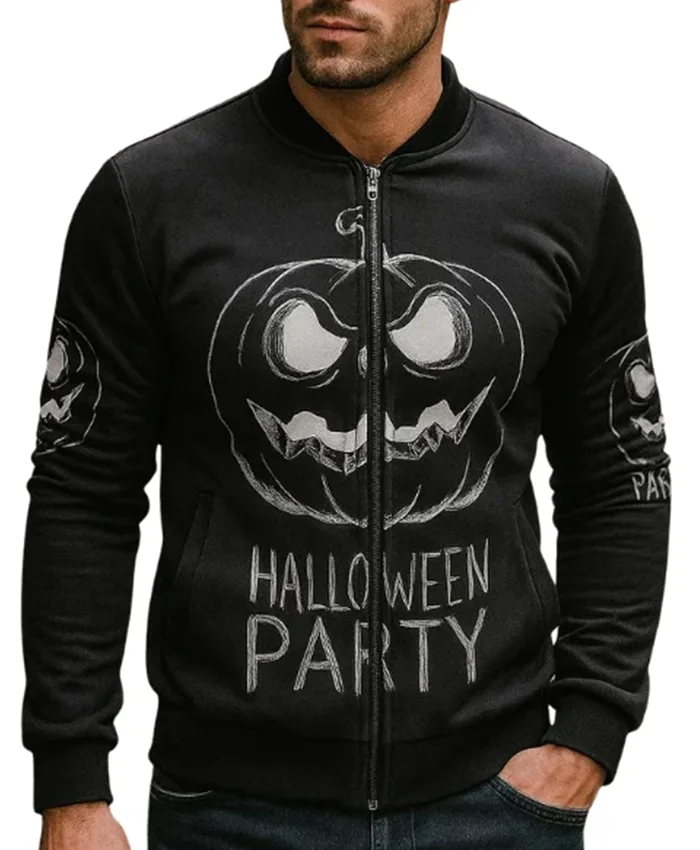 Get Halloween Party Black Bomber Jacket