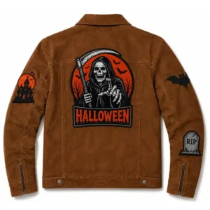 Get Halloween Patch Suede Leather Jacket
