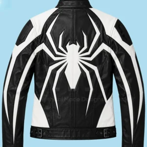 Get Halloween Spider Black and White Leather Moto Jacket